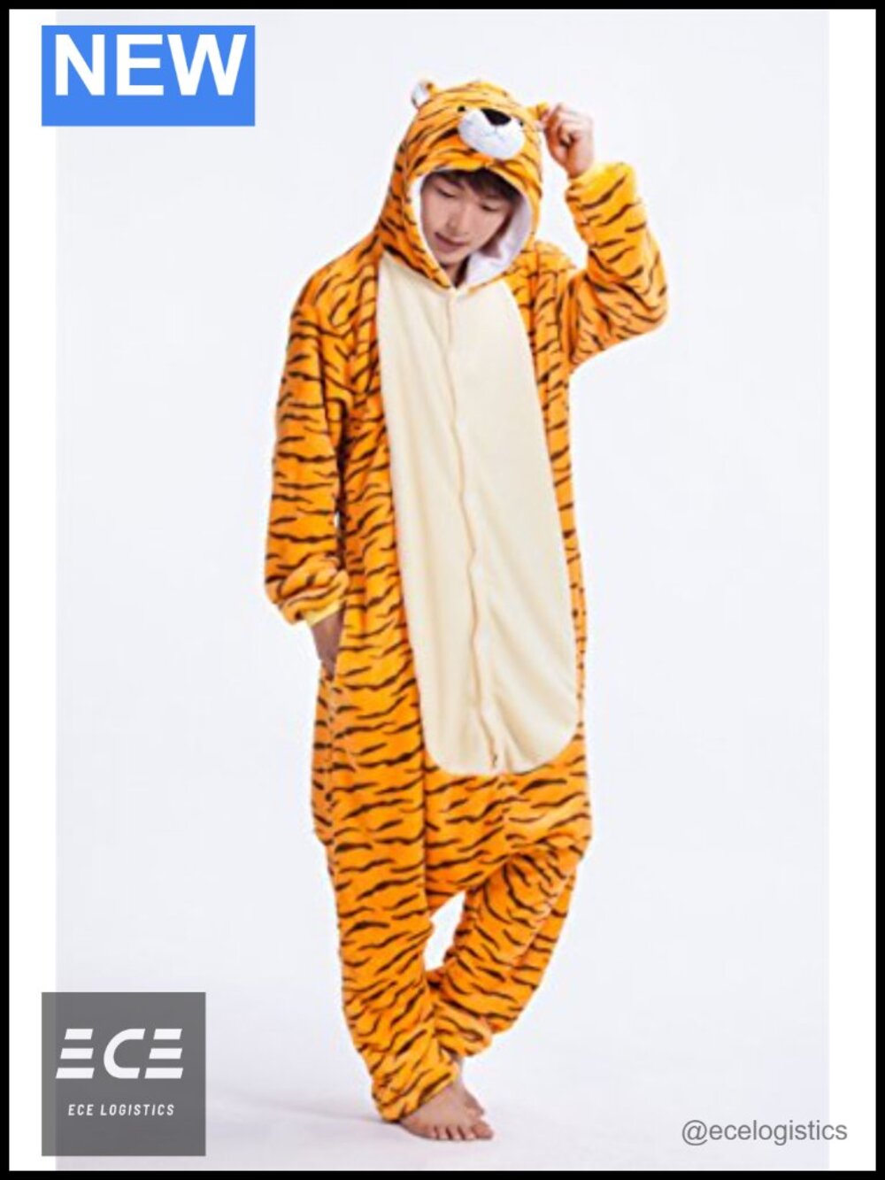Plush Unisex Tiger Costume Pajama Set Hooded Button Down Cosplay - Picture 4 of 6